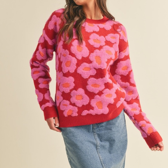 Pink fuchsia Sherpa floral flower print embroidered bohemian oversized s… - Picture 7 of 9